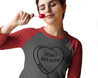 Heartbreaker Valentines Day Shirt, Women's Funny V-Day Raglan, Miss Heartbreaker Baseball Style Tee, Valentines Day Clothing Gift T-shirt