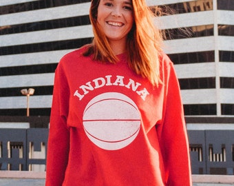 Indiana University Basketball Red Crewneck Sweatshirt, Unisex Men's or Women's Hoosier State Fleece Pullover, IU Clothing Apparel Gift