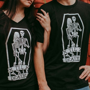 Til Death Cotton Black T-Shirt, 'Till death do us part' Super Soft Unisex Fit Tee, Men's Skeleton Wedding Shirt, Punk Engagement Clothing image 2