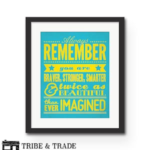 Always Remember You Are Braver, Stronger, Smarter & Twice as Beautiful Than Ever Imagined - Inspirational Quote Art : Typography Art Print