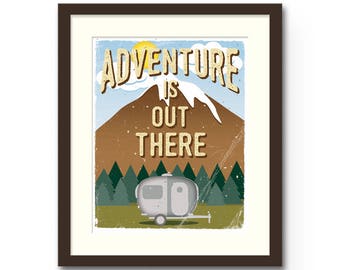 Adventure Is Out There Wall Art, Adventure Signs, Nature and Camping Wall Decor, Nursery Artwork, Vintage Airstream Picture, Camping Signs