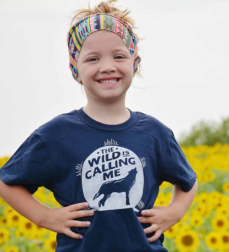 Wanderlust Kids Tee, The Wild is Calling Me Navy Blue Tshirt, Boy's & Girl's Outdoor T-Shirt Clothing Gift, Howl at the Moon Shirt for Kids image 3