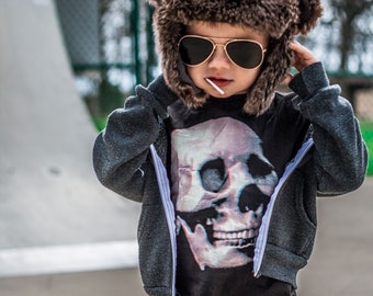 Skull Graphic Tee, Children's Black Skeleton Tshirt, Hipster Kids Clothes, Cool Gift, Kids Size Skull Shirt
