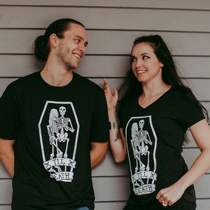 Til Death Cotton Black T-Shirt, 'Till death do us part' Super Soft Unisex Fit Tee, Men's Skeleton Wedding Shirt, Punk Engagement Clothing image 9