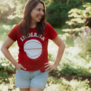 Women&#39;s Indiana Basketball T-Shirt, Indiana University Short Sleeve Red Hoosier Tee, Indian Girl Soft Style IU TShirt