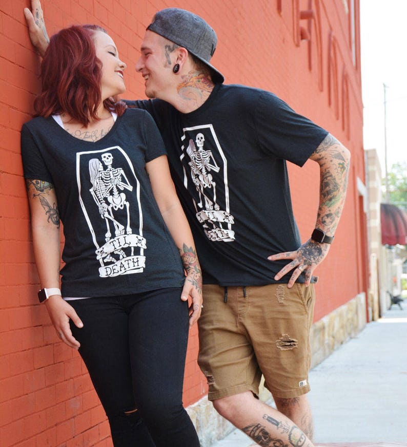 Til Death Cotton Black T-Shirt, 'Till death do us part' Super Soft Unisex Fit Tee, Men's Skeleton Wedding Shirt, Punk Engagement Clothing image 7