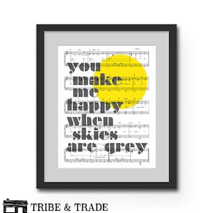 You Make Me Happy When Skies Are Grey Sheet Music Print, You Are My Sunshine Lyrics Wall Art, Nursery Wall Decor, Baby Shower Gift