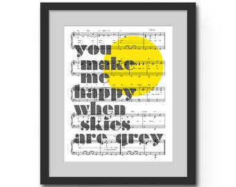 You Make Me Happy When Skies Are Grey Sheet Music Print, You Are My Sunshine Lyrics Wall Art, Nursery Wall Decor, Baby Shower Gift