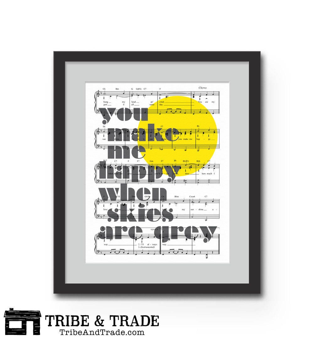 You Are My Sunshine Lyrics Print on 5x7 8x10 11x14 Handmade 