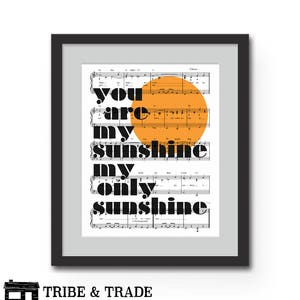 Nursery Wall Art, You Are My Sunshine Lyrics Print, Unique Home Decor, Sheet Music Art, First Anniversary Gift, Paper Anniversary Present