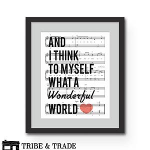 Wonderful World Sheet Music Print, Louis Armstrong Song Lyrics Wall Art, What a Wonderful World, Wedding Song Art, First Anniversary Gift