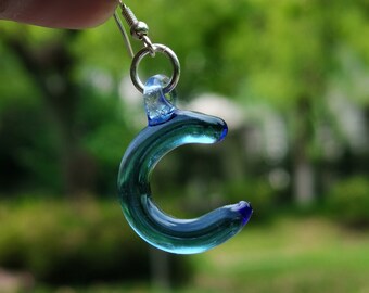 Glass Blue Moon Earrings, Sterling Silver Ear Wires, Lampwork Glass Art Crescent Moon Drop Earrings, New Moon Earrings, Celestial Jewelry