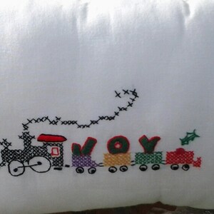 Hand Cross-Stitch Joy Train Pillow