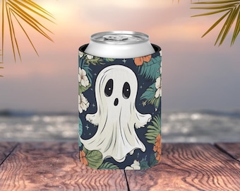 Tropical Halloween Ghost Can Cooler: Spooky Drink Kozie