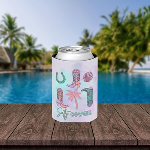 Coastal Cowgirl Can Cooler - Western Theme Drink Holder, Insulated Beverage Sleeve, Cowgirl Gift, Coastal Can Hugger, Country Girl Drinkware