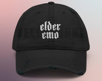 Elder Emo Embroidered Distressed Dad Hat