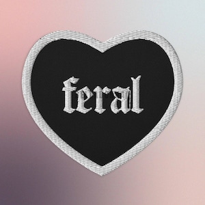 Feral Embroidered Heart Patch: Funny Biker Vest Applique