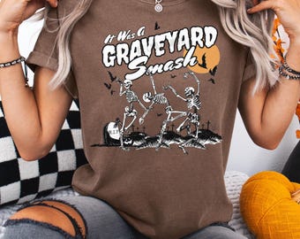 Retro Skeleton 'Graveyard Smash' Comfort Colors Halloween T-Shirt