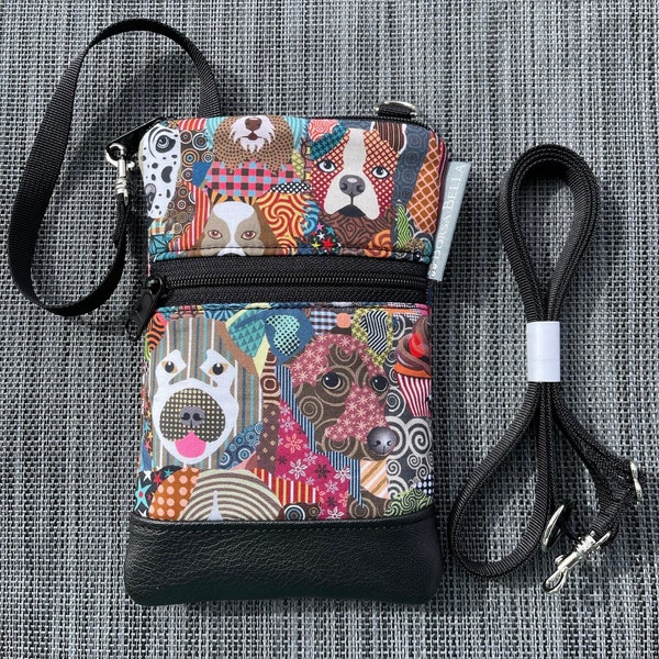 Wristlet Phone Bag CONVERT to Small Crossbody Purse - Dog Fabric - Small Cross body Bag - Waterproof Lining Fabric - Womens Small Sling
