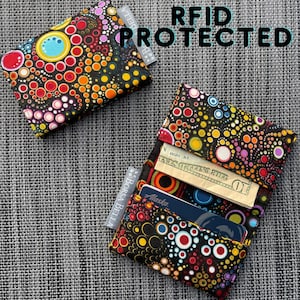 Porta-cartão de crédito feminino com proteção RFID Carteira de tecido RFID Carteira pequena - Happy Fabric