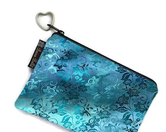 Small Zipper Pouch -Small Makeup Bag - 3 SIZES- Zippered Bag for Chargers -AirPod Pouch - Glasses Case - Credit Card Holder - Teal Fabric