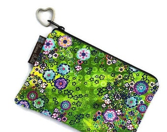 Cute Small Zipper Pouch - Small Makeup Bag -  Perfect Zipper Pencil Pouch - Boho Zipper Pouch - Verde Cotton Fabric