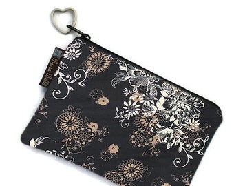 Cute Small Zipper Pouch - Small Makeup Bag -  Perfect Zipper Pencil Pouch - Boho Zipper Pouch - Black Beauty Fabric