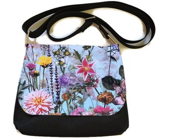 Small Sling Bag for Women - Mini Crossbody Messenger Purse -Small Flap Purse - Mini Messenger Bag - Small Crossbody Bag -Wild Flowers Design