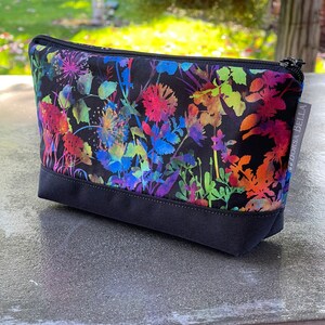 Large Gusseted Zippered Pouch Charger Pouch MADE in USA Cosmetic Bag Travel Bag Watercolor Floral Fabric Waterproof Lining Fabric image 2