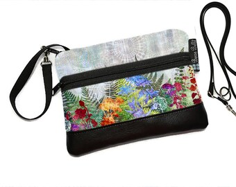 Crossbody Small Cell Phone Bag CONVERTS to Wristlet - Women's Cell Phone Belt Bag  RFID Credit Card Slots - Zippered Pouch FernTastic Fabric