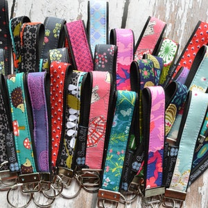 Key Fob Wristlet Fabric Keychain Wristlet Wrist Lanyard for keys Keyring accessory Trendy Keyfob Wristlet Orange Batik Floral Fabric image 6