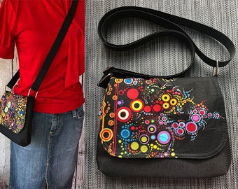 Small Womens Messenger Purse - Boho Small Flap Purse - Small Crossbody Messenger Bag - Sling Bag for Women - Boho Cross body Bag  Bright Dot