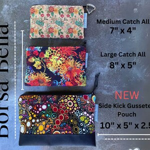 Large Gusseted Zippered Pouch Charger Pouch MADE in USA Cosmetic Bag Travel Bag Watercolor Floral Fabric Waterproof Lining Fabric image 4