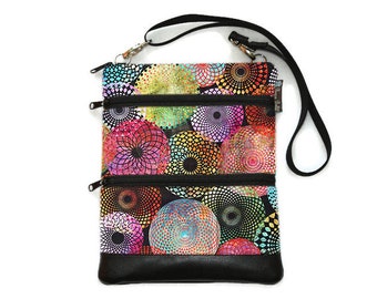 Women's 3 Zippered Crossbody Purse - Women's Cross body Fabric Bag - 3 zippered Sling Purse - Small iPad Crossbody Bag- 3 sizes to pick from