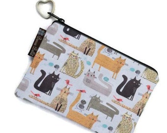 Small Zipper Pouch - 3 SIZES- Small Makeup Bag - Zippered Bag for Chargers -AirPod Pouch - Glasses Case - Credit Card Holder -Cat Fabric Bag