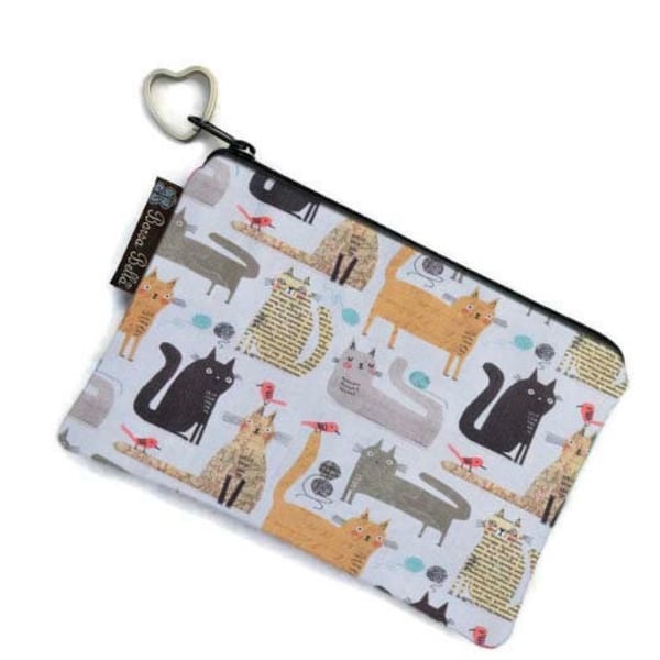 Small Zipper Pouch - 3 SIZES- Small Makeup Bag - Zippered Bag for Chargers -AirPod Pouch - Glasses Case - Credit Card Holder -Cat Fabric Bag