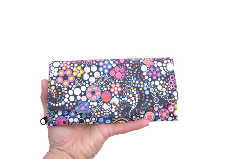 RFID Wallet Women, Slim Wallet Women, RFID Protected, Fabric Wallet, Cell Phone Wallet Blue Mini Wild Flowers Fabric image 9