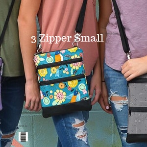 Small Womens Crossbody Purse, 3 Zippered Pocket Bag, Mini Crossbody zippered pocket Purse Bag Sling Bag Phone Bag Double Zip Phone Bag image 9