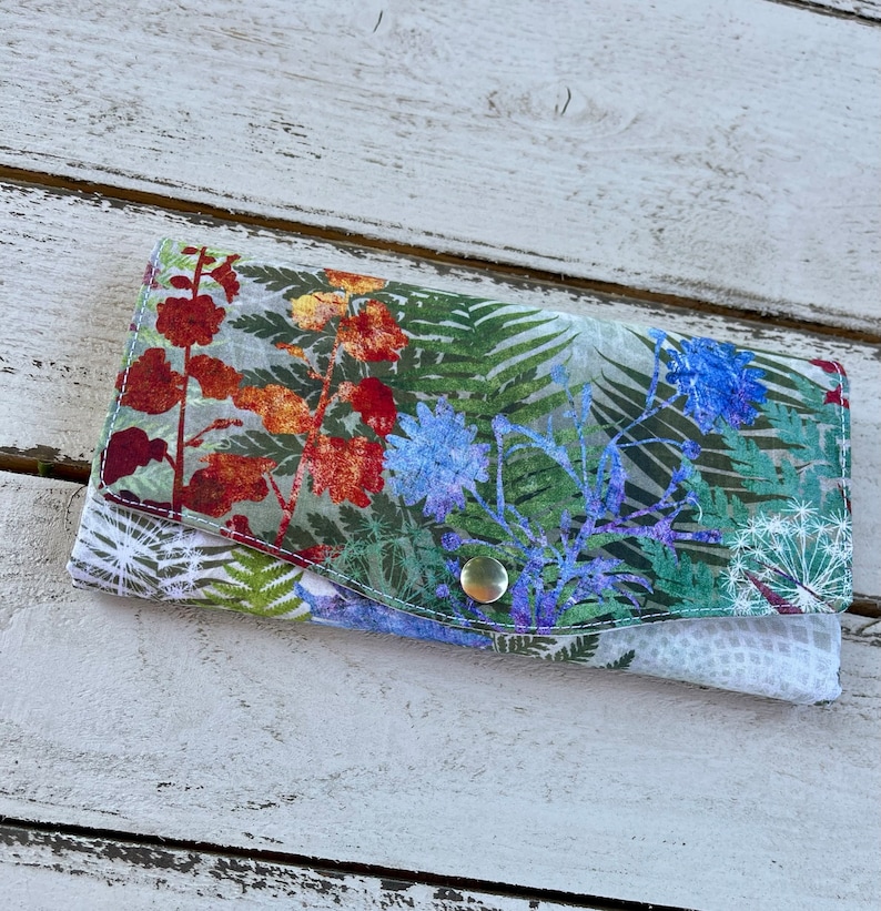 RFID Wallet Women Slim Wallet Women RFID Protected Fabric Wallet Cell Phone Wallet Fern and Floral Design Wallet image 3