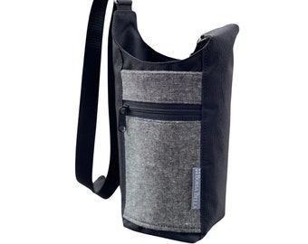 Wasserflasche Crossbody Geldbörse, H2O2GO Schlinge, Stanley Wasserflasche Getränkehalter, Handytasche, Kordelzug der Reißverschlusstasche, schwarz weißer Stoff