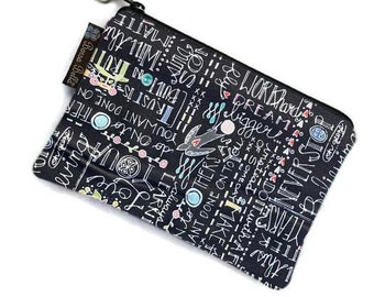 Cute Small Zipper Pouch - Small Makeup Bag -  Perfect Zipper Pencil Pouch - Boho Zipper Pouch - Black and White Inspiration Fabric