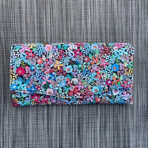 RFID Wallet Women, Slim Wallet Women, RFID Protected, Fabric Wallet, Cell Phone Wallet Blue Mini Wild Flowers Fabric image 1