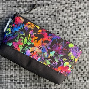 Large Gusseted Zippered Pouch Charger Pouch MADE in USA Cosmetic Bag Travel Bag Watercolor Floral Fabric Waterproof Lining Fabric image 1