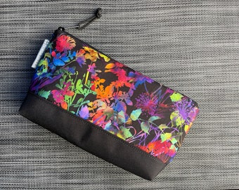 Large Gusseted Zippered Pouch - Charger Pouch - MADE in USA - Cosmetic Bag - Travel Bag - Watercolor Floral Fabric- Waterproof Lining Fabric