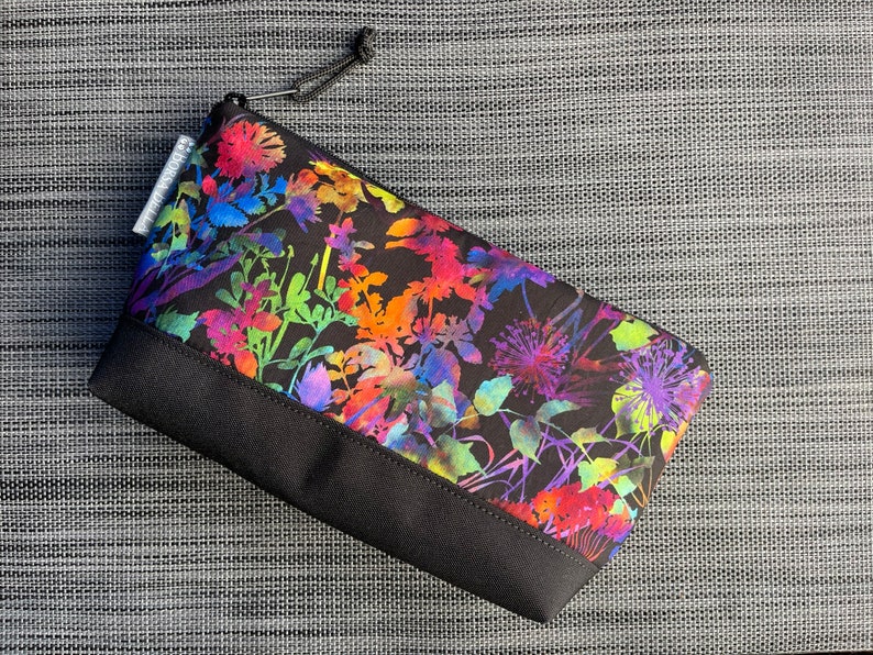 Large Gusseted Zippered Pouch Charger Pouch MADE in USA Cosmetic Bag Travel Bag Watercolor Floral Fabric Waterproof Lining Fabric image 1