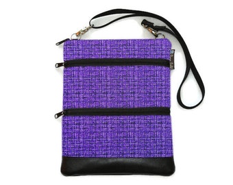 Mini Crossbody Bag for Women – Boho Sling Bag – Zippered Small Shoulder Bag – 3 SIZES – Medium Crossbody Bag – Phone Purse Purple Fabric