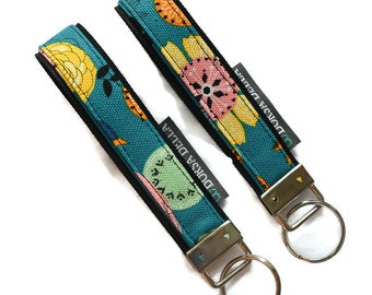 Key Fob Wristlet - Key Chain Wristlet  Fabric - Keyfob - Keychain - READY TO SHIP - Garden Party Fabric