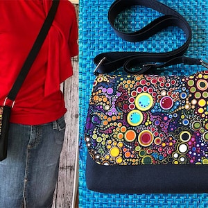 Womens Crossbody Messenger Bag - Small Boho Flap Purse Small Messenger Bag, Cross Body Purse, Small Crossbody Bag - Bright Circle Fabric