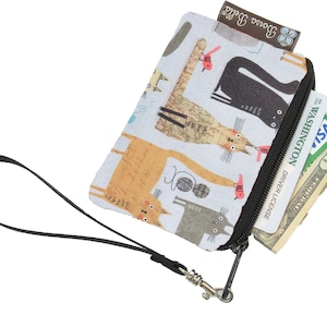 Bolsa pequeña con cremallera para tarjeta de crédito - Mini pulsera - Monedero para mujer - Estuche para auriculares con bolsa con cremallera Boho - Tela de forro impermeable - Tela para gatos