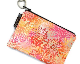 Small Zipper Pouch -3 SIZES- Small Makeup Bag - Zippered Bag for Chargers -AirPod Pouch - Glasses Case - Credit Card Holder- Dahlia Flower